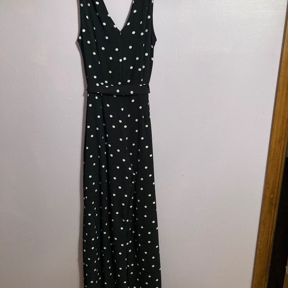 Black with white dots V Neck wide pants suit